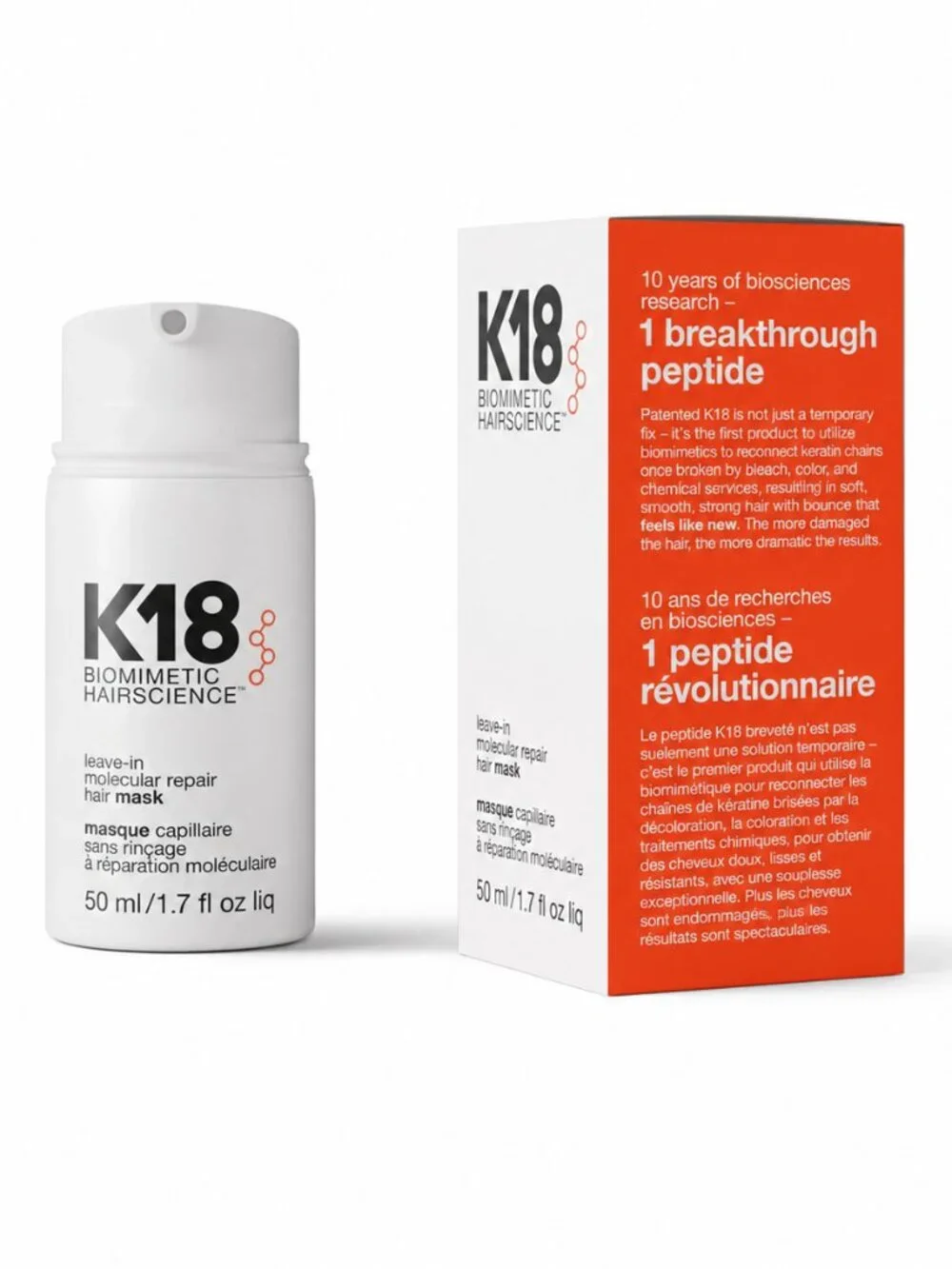 K18 Biomimetic Hairscience Leave-In Molecular Repair Hair Mask 50ml 1.7oz New